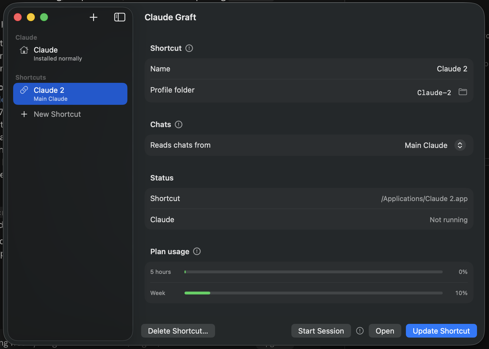 Claude Graft profile management window